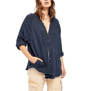 We The Free Summer Daydream Buttondown Cotton Gauze Overalls Raw Hem Tunic